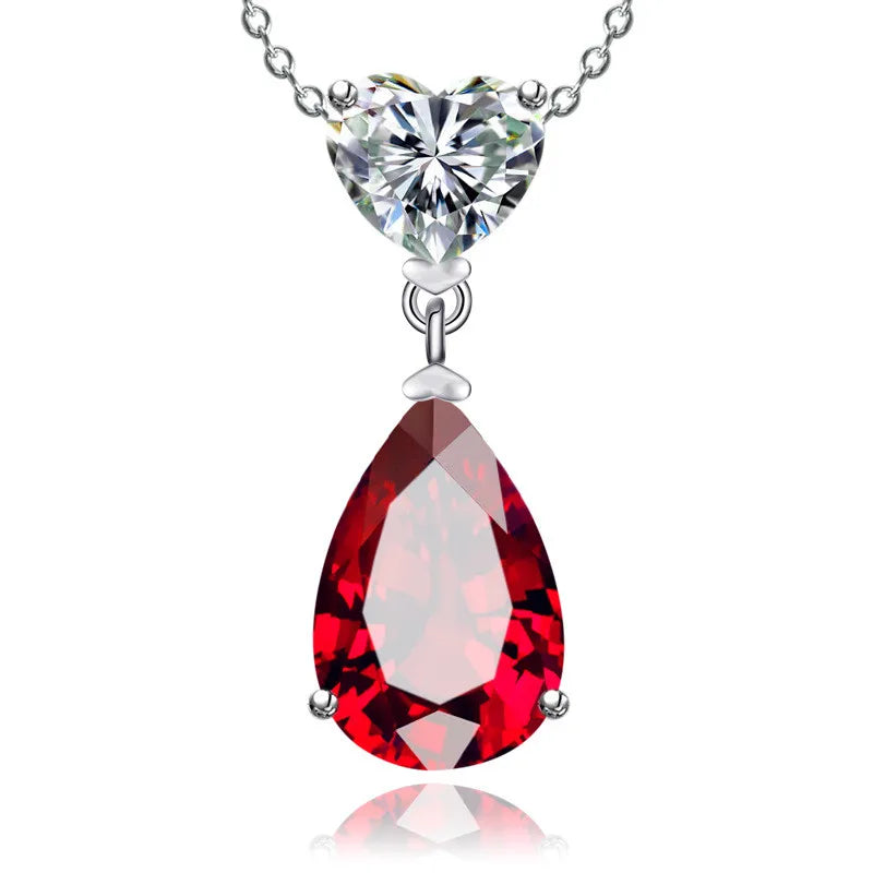 925 Sterling Water Drop Pendant Women Sapphire/Ruby Bridal Wedding Fine Jewelry