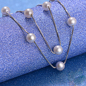 925 Sterling Silver Freshwater Pearl Pendant Necklace Long Chain Necklace