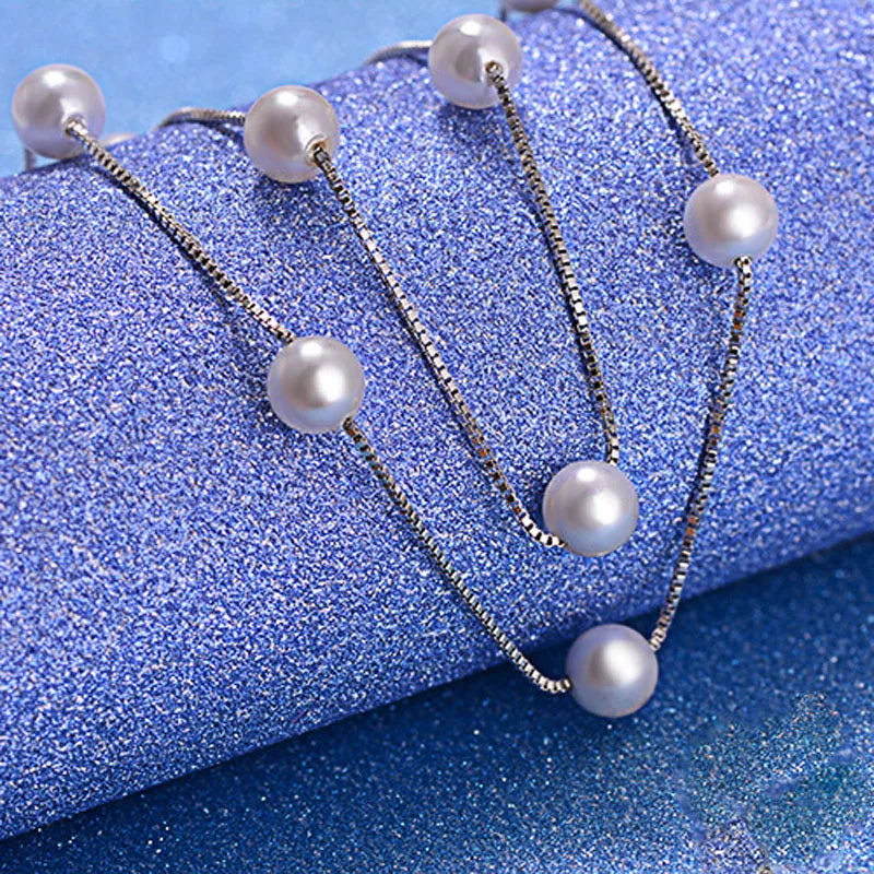 925 Sterling Silver Freshwater Pearl Pendant Necklace Long Chain Necklace