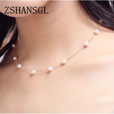 925 Sterling Silver Freshwater Pearl Pendant Necklace Long Chain Necklace