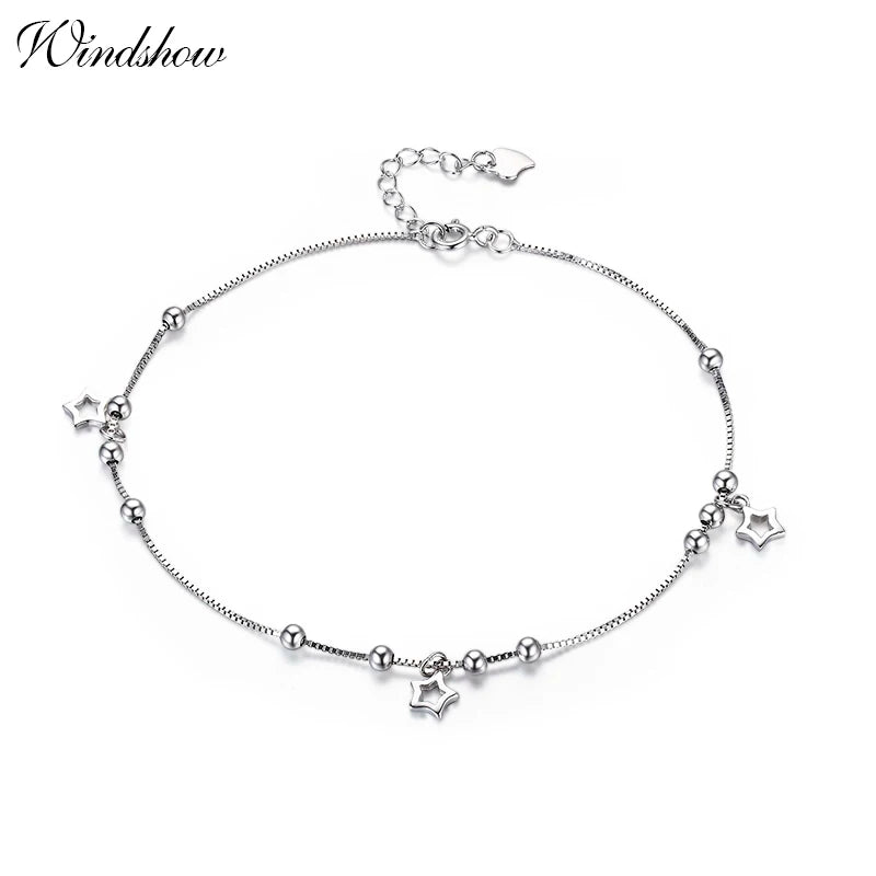 925 Silver Box Chain Star Anklet for Women