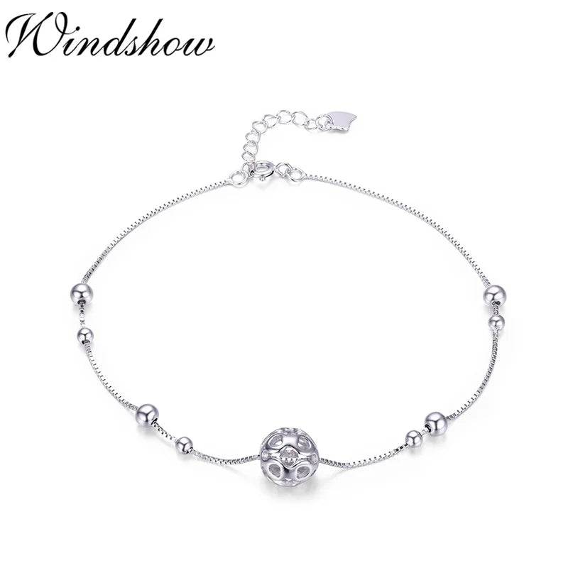 925 Silver Heart Cut Ball Anklet for Women