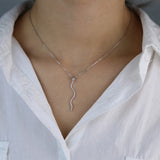 925 Silver CZ Snake Pendant Necklace Women Zircon Punk Style Choker Jewelry