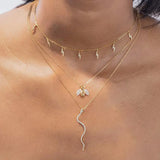925 Silver CZ Snake Pendant Necklace Women Zircon Punk Style Choker Jewelry