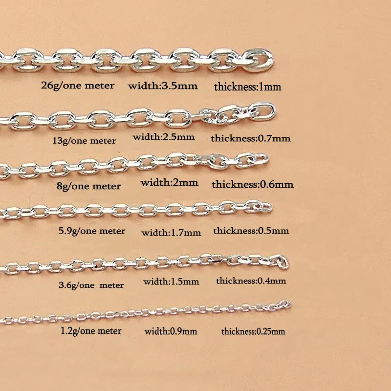 925 Sterling Silver 0.9/1.5/1.7/2/2.5/3.5mm O Chain for Bracelet Necklace