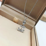 925 Silver Square Drop Pendant Necklace Women's Jewelry