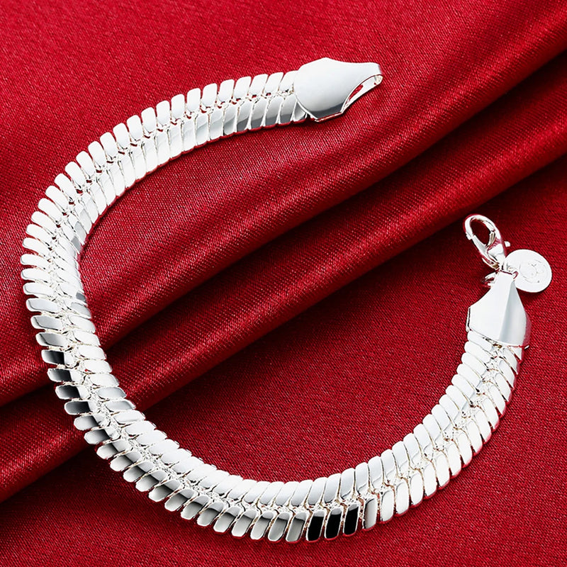 925 Silver 10MM Flat Snake Chain Bracelets Wedding Retro Jewelry