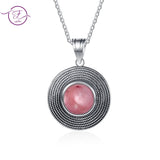 925 Sterling Silver Rhodochrosite Pendant Necklace Tiger Eye Moonstone Jewelry