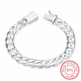 925 Sterling Silver 10MM Square Buckle Men Bracelet Chain Bangle