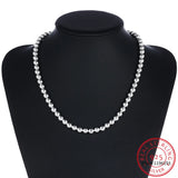 925 Silver 10mm|8mm|4mm Bead Ball Chain Necklace Wedding Jewelry