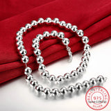 925 Silver 10mm|8mm|4mm Bead Ball Chain Necklace Wedding Jewelry