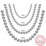 925 Silver 10mm|8mm|4mm Bead Ball Chain Necklace Wedding Jewelry