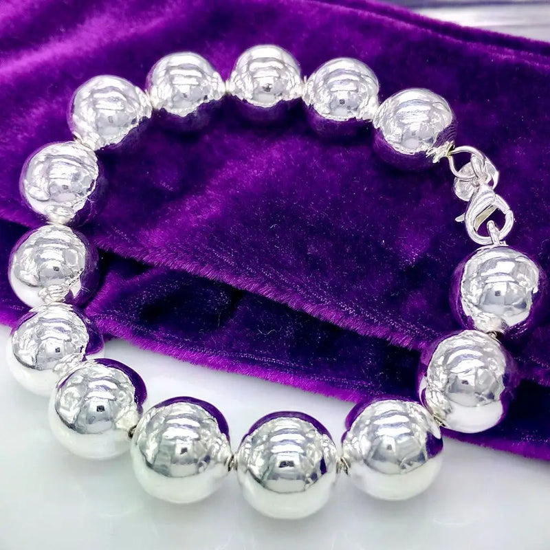 925 Silver 10mm Bead Bracelet Women Charm Jewelry