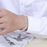 925 Silver 10mm Chain Square Buckle Bracelet Men Wedding Party Jewelry