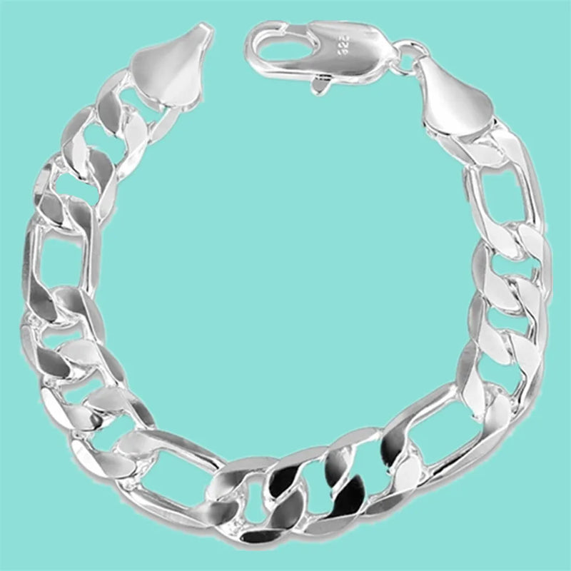 925 Silver 10mm Chain Square Buckle Bracelet Men Wedding Party Jewelry