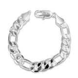 925 Silver 10mm Chain Square Buckle Bracelet Men Wedding Party Jewelry