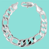 925 Silver 10mm Chain Square Buckle Bracelet Men Wedding Party Jewelry