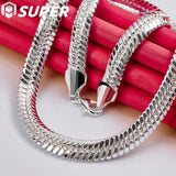 925 Silver 10mm Flat Snake Chain Necklace Wedding Charm Jewelry