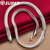 925 Silver 10mm Flat Snake Chain Necklace Wedding Charm Jewelry