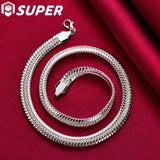 925 Silver 10mm Flat Snake Chain Necklace Wedding Charm Jewelry