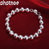 925 Silver 10mm Ball Beads Chain Bracelet for Women Party Engagement Gift