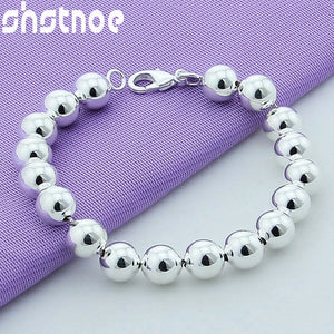925 Silver 10mm Ball Beads Chain Bracelet for Women Party Engagement Gift