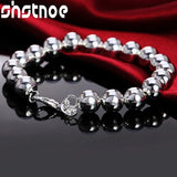 925 Silver 10mm Ball Beads Chain Bracelet for Women Party Engagement Gift