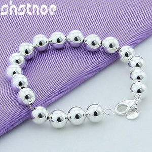 925 Silver 10mm Ball Beads Chain Bracelet for Women Party Engagement Gift
