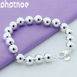 925 Silver 10mm Ball Beads Chain Bracelet for Women Party Engagement Gift