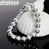 925 Silver 10mm Ball Beads Chain Bracelet for Women Party Engagement Gift