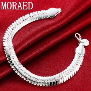 925 Silver 10mm Flat Chain Bracelet for Men Women