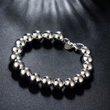 925 Sterling Silver 10mm Beads Bracelet Wedding Party Jewelry