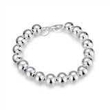 925 Sterling Silver 10mm Beads Bracelet Wedding Party Jewelry