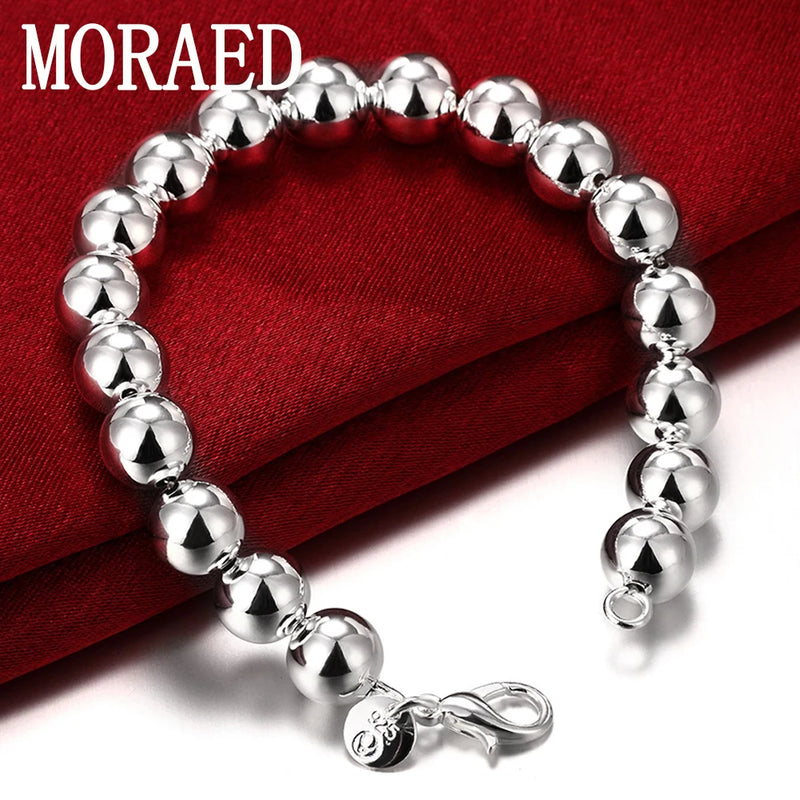 925 Sterling Silver 10mm Beads Bracelet Wedding Party Jewelry