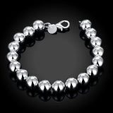 925 Sterling Silver 10mm Beads Bracelet Wedding Party Jewelry