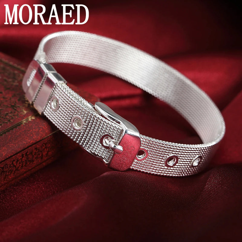 925 Silver 10mm Strap Bracelet Women Gift Jewelry Bangles