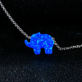 925 Silver Fire Opal Elephant Pendant Necklace