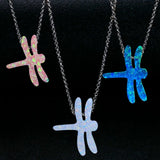 925 Silver Opal Dragonfly Pendant Necklace