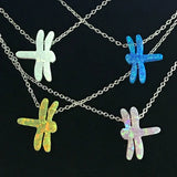 925 Silver Opal Dragonfly Pendant Necklace