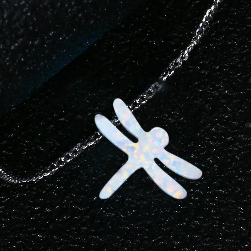925 Silver Opal Dragonfly Pendant Necklace