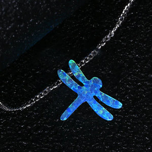 925 Silver Opal Dragonfly Pendant Necklace