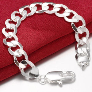 925 Sterling Silver 12MM Cuba Chain Bracelets Women