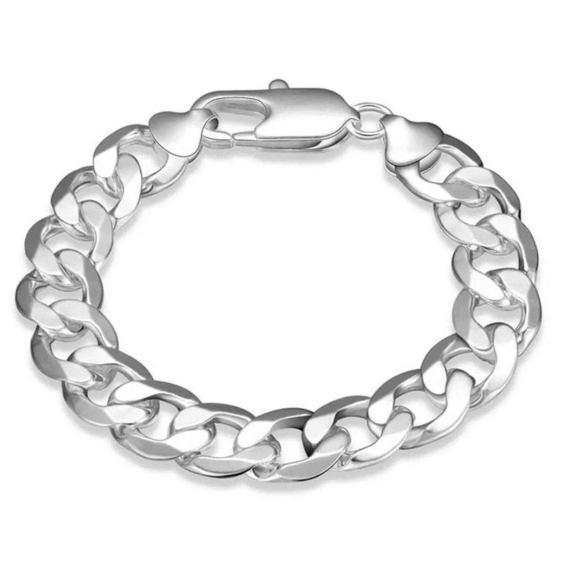 925 Sterling Silver 12MM Cuba Chain Bracelets Women