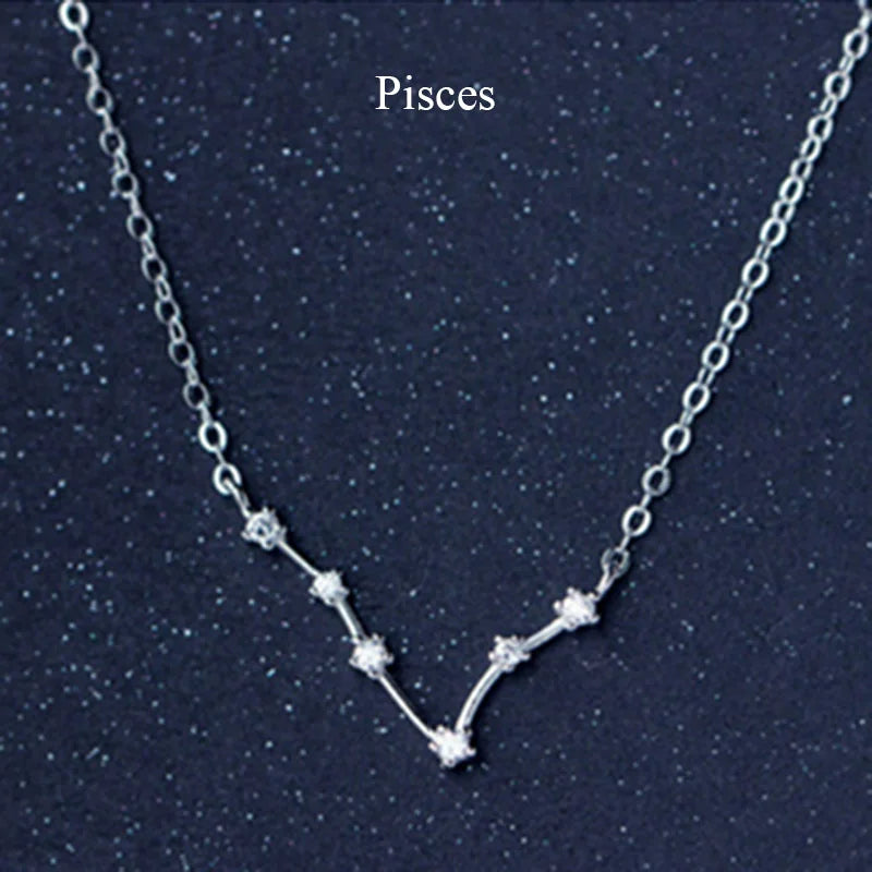 925 Silver Zodiac Zircon Horoscope Astrology Necklace