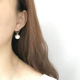 925 Sterling Silver 12mm Shell Pearl Earrings Circle Pendant Drop
