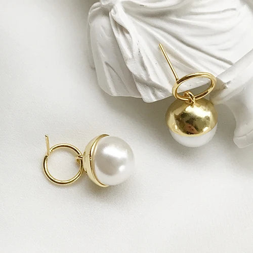 925 Sterling Silver 12mm Shell Pearl Earrings Circle Pendant Drop