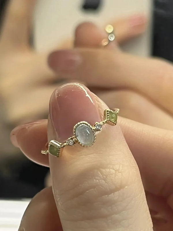 925 Silver Colorful Agate Zircon Ring Geometric Women's Summer Jewelry