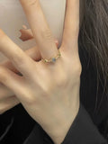925 Silver Colorful Agate Zircon Ring Geometric Women's Summer Jewelry