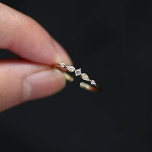925 Silver 14K Plated Zircon Open-end Ring Geometric Summer Jewelry