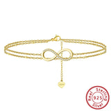 925 Silver 14K Plated Anklets Number 8 Bracelet Leg Chain Decoration Gift